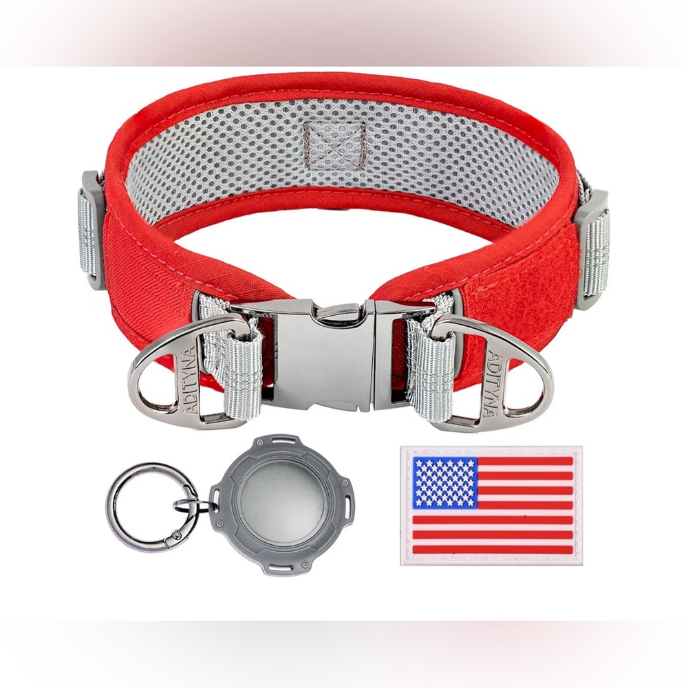 Red Dog Collar with AirTag Holder
